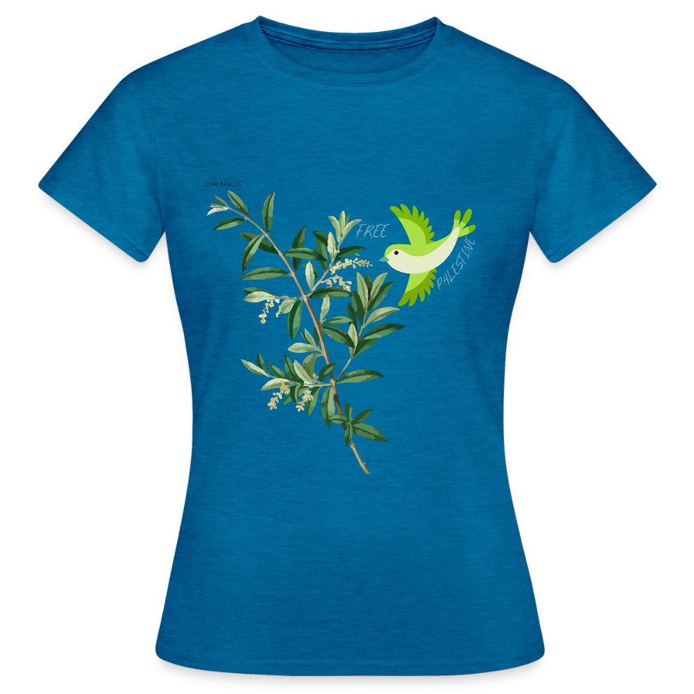 T-shirt Femme - Oiseau - bleu saphir antique chiné