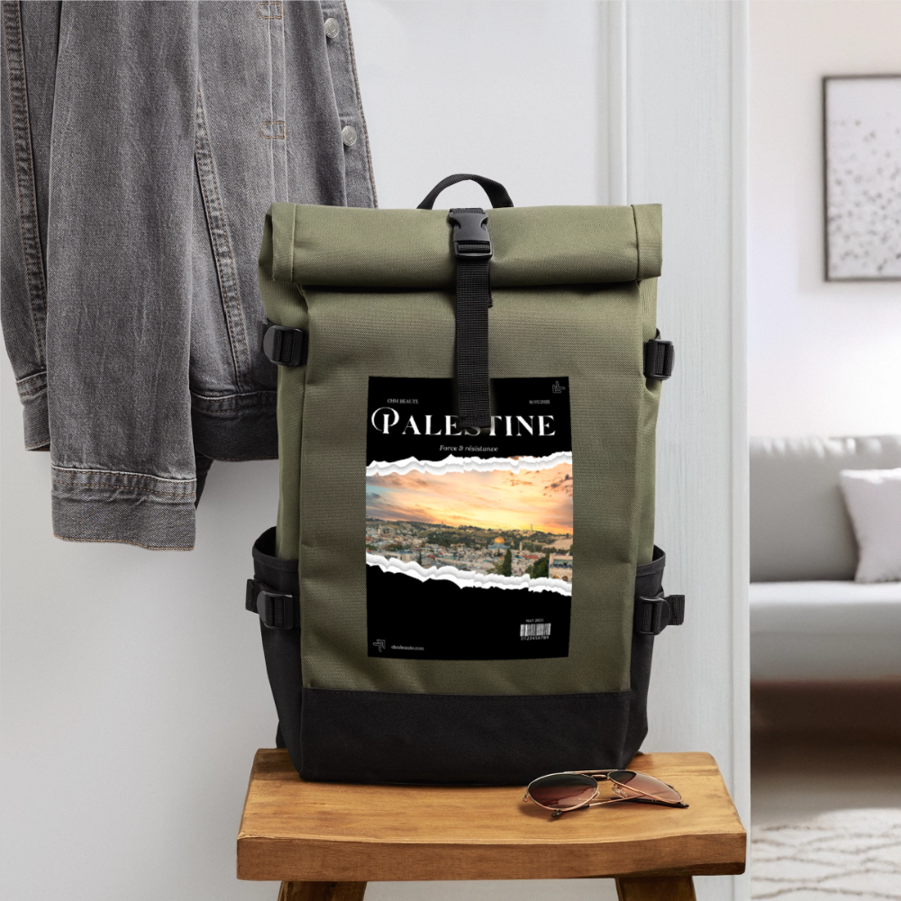 Sac à dos roll top - Magazine - olive/noir