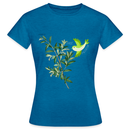 T-shirt Femme - Oiseau - bleu saphir antique chiné